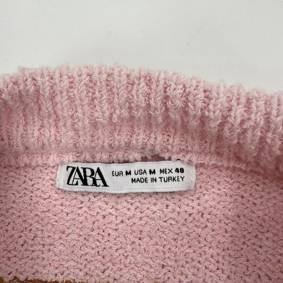 ZARA Womens Knit Sweater Size M Oversized Boxy Pink Striped Relaxed Lounge - Picture 4 of 7